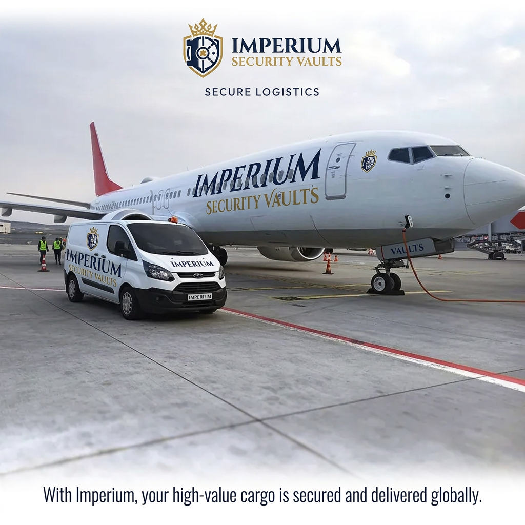 Imperium secure logistics vehicle beside an aircraft